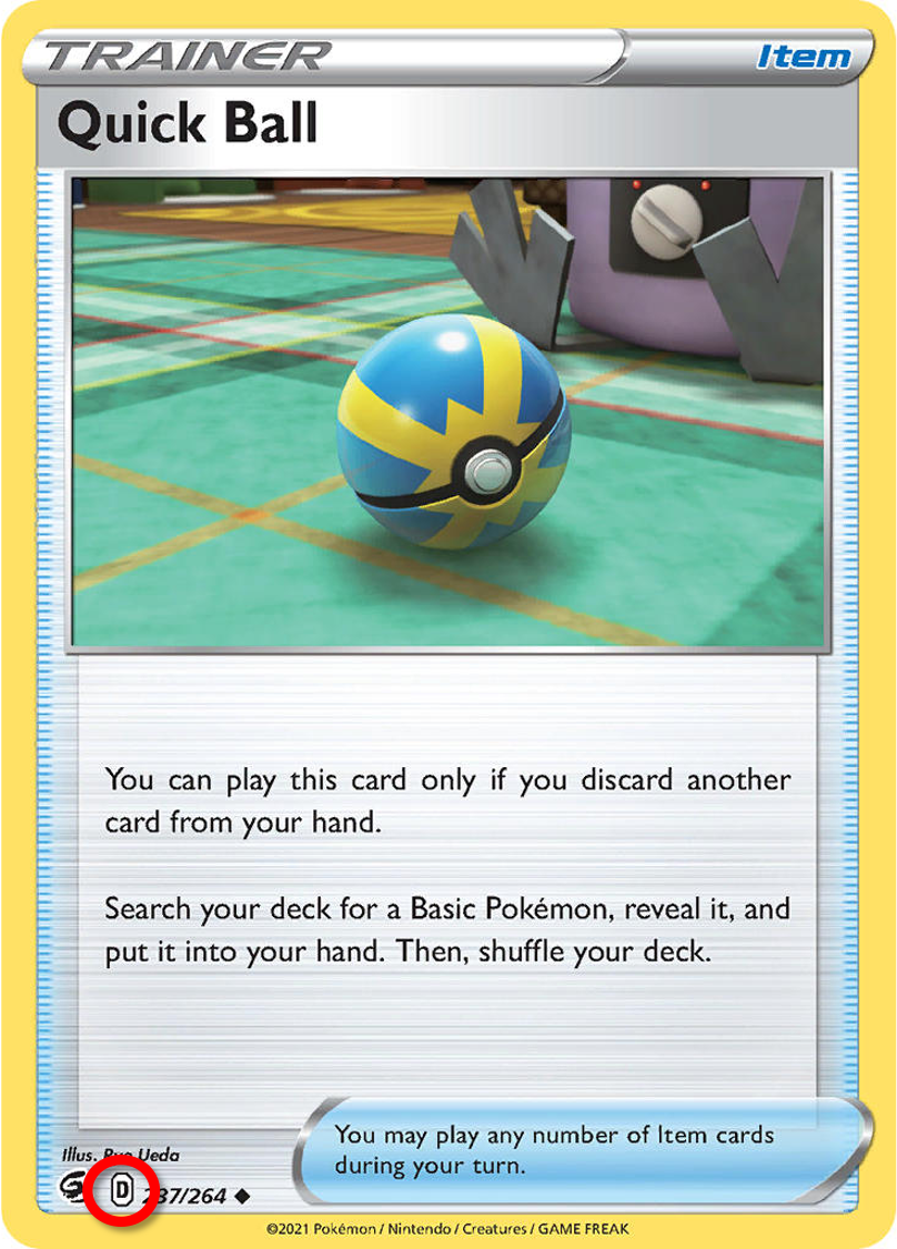 Quick Ball card with Regulation Mark from Pokémon